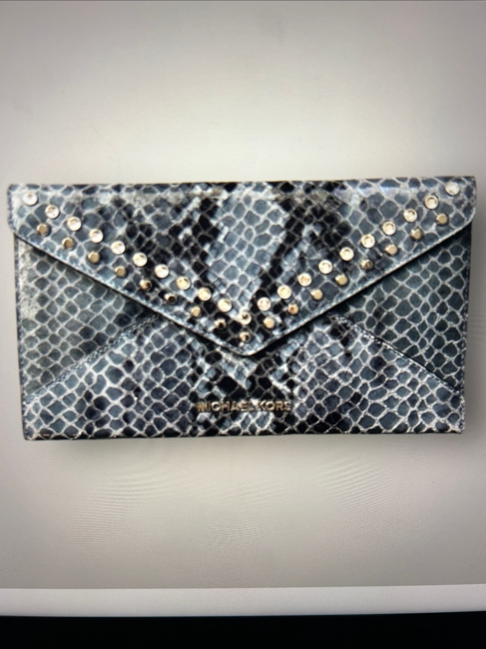 Michael Kors Blue Snakeskin Envelope Clutch